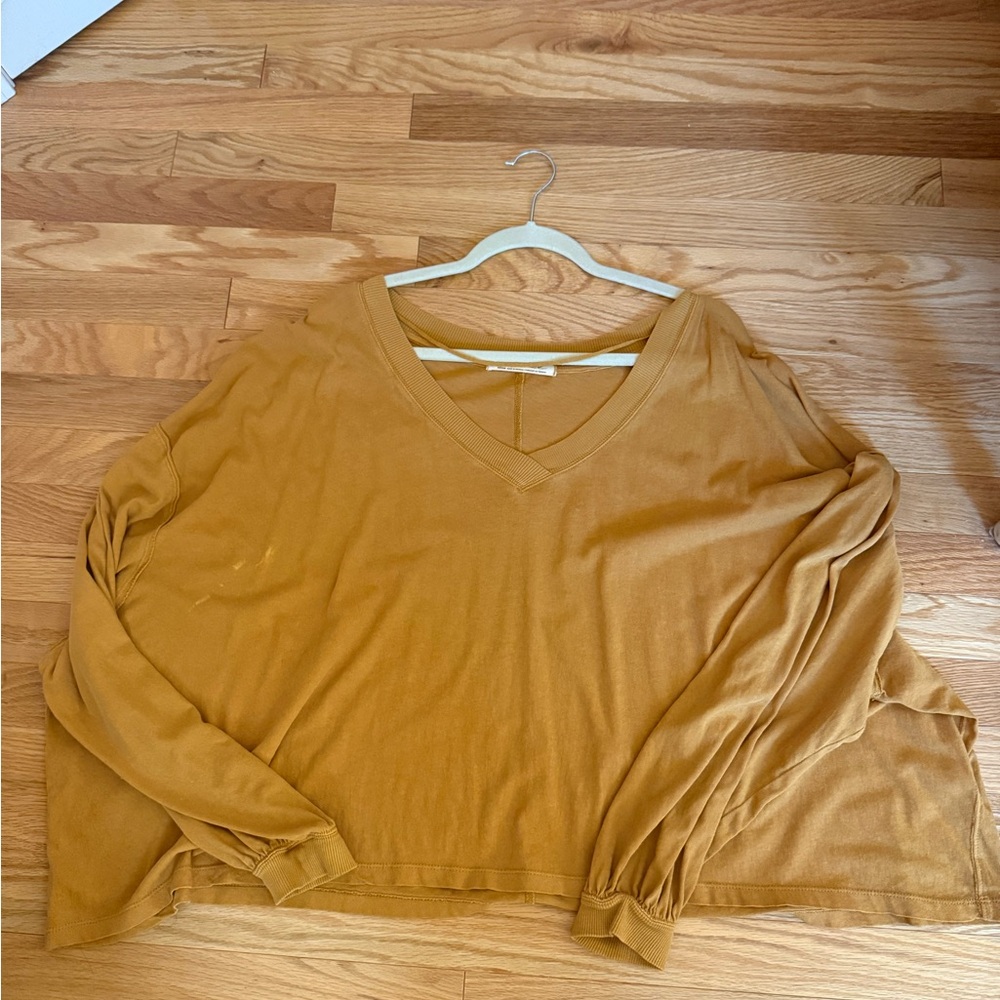 We The Free Gold Oversized Long Sleeve Blouse